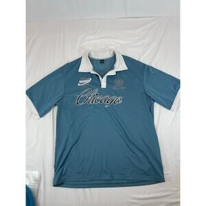 Manfinity Men's S Chicago Graphic Polo Shirt Blue White Jersey Y2K Streetwear